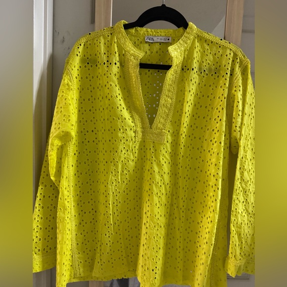 Zara Tops - Zara Neon Yellow Eyelet Tunic Top NWT